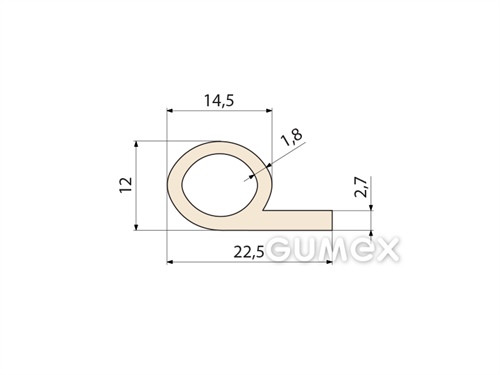 Silikónový profil tvaru "P" s dutinkou, 22,5x12/2,7mm, 60°ShA, -60°C/+275°C (krátkodobo 300°C), béžový
